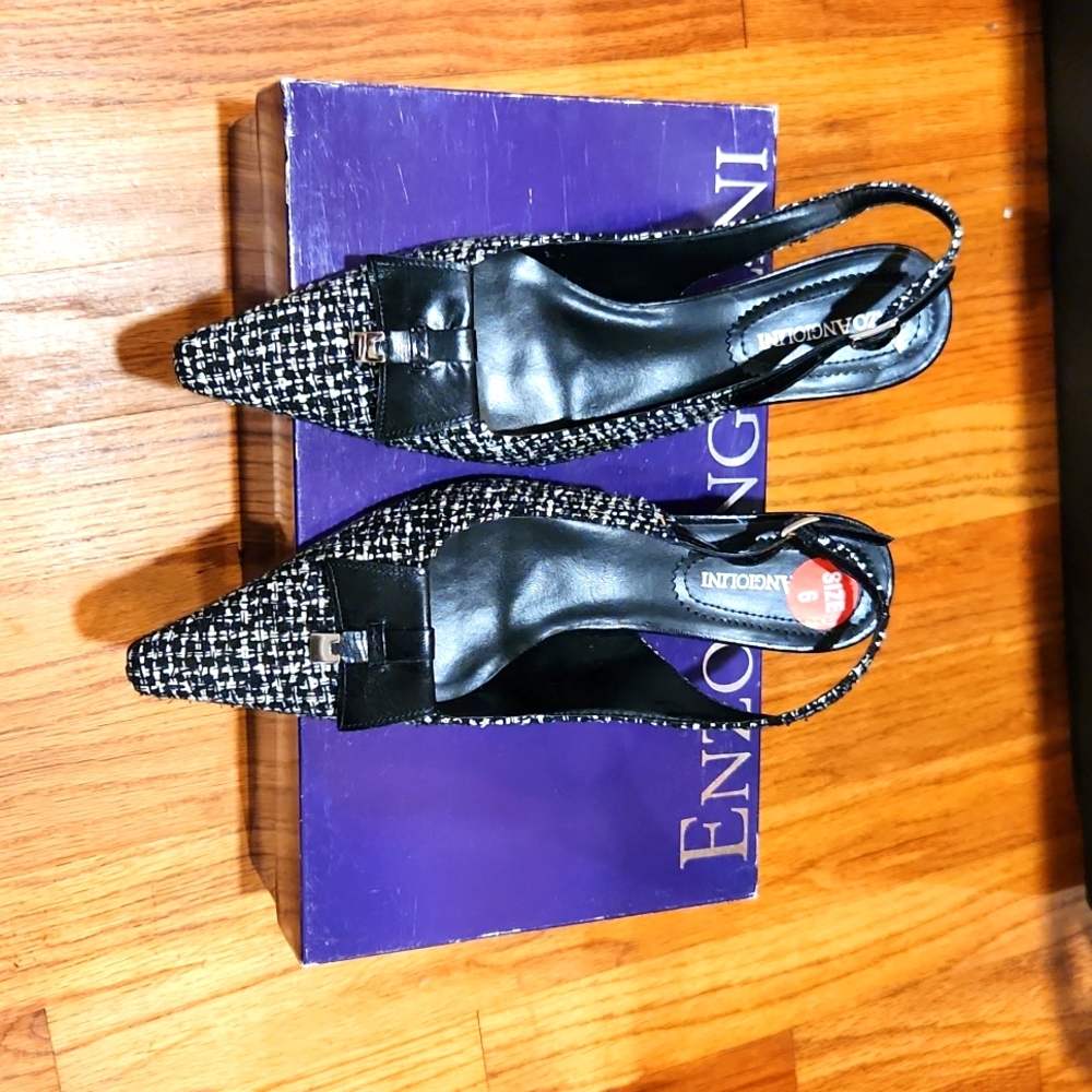 Enzo Angiolini Black/white slingback pumps